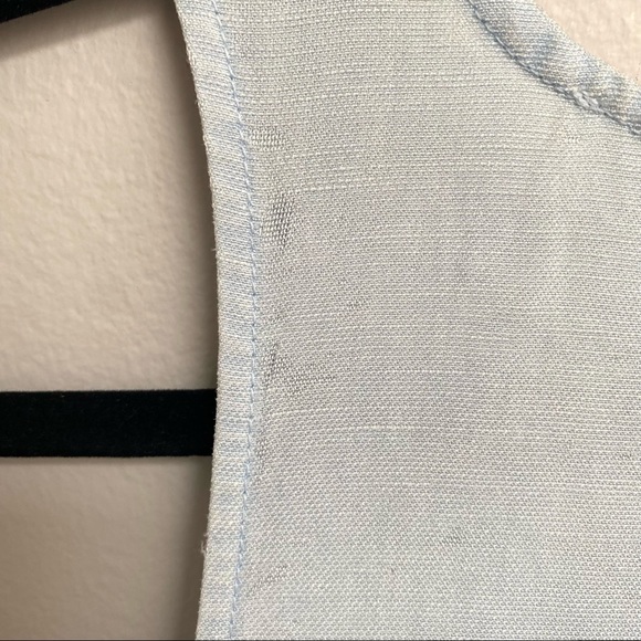 Wilfred Aritzia Trompette Linen Mini Dress Light Blue Raw Hem Pockets - Picture 9 of 12